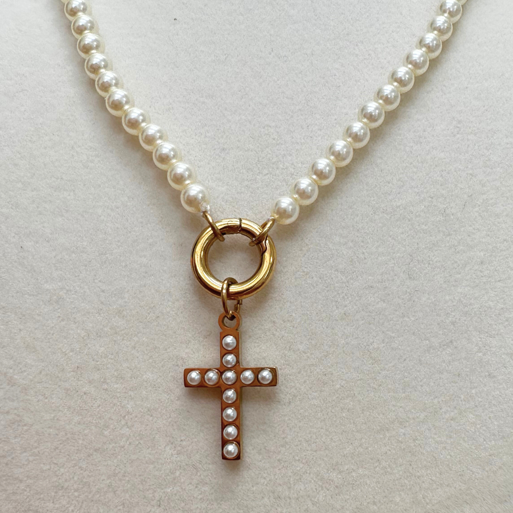 PEARL CROSS CHARM
